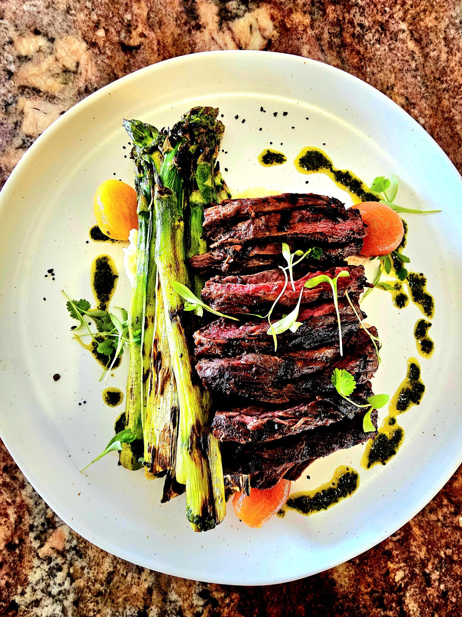 Steak and Asparagus at the Aurora restaurant