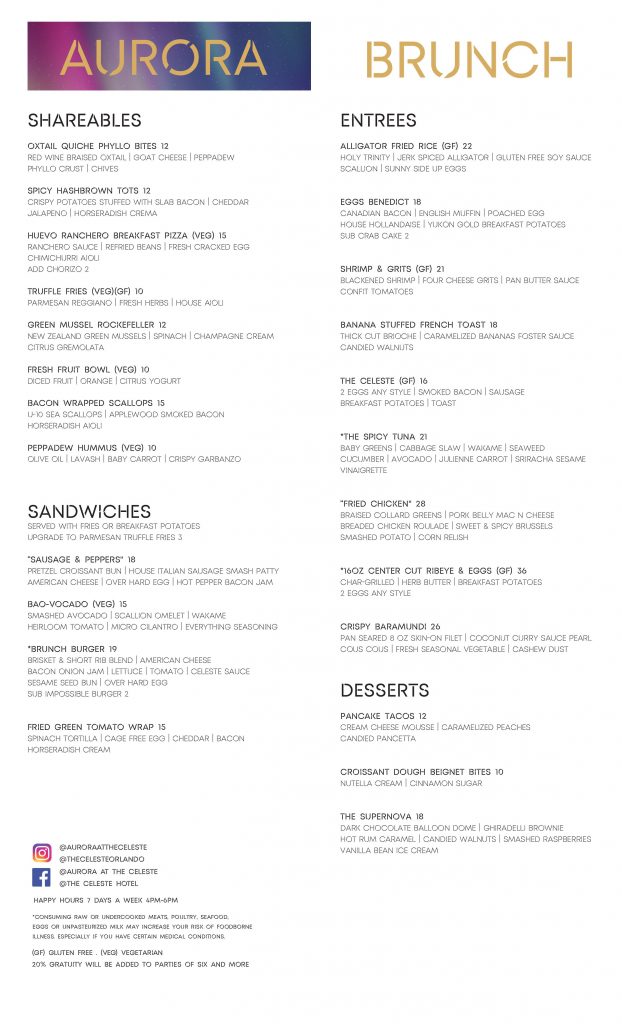 Aurora Brunch Menu