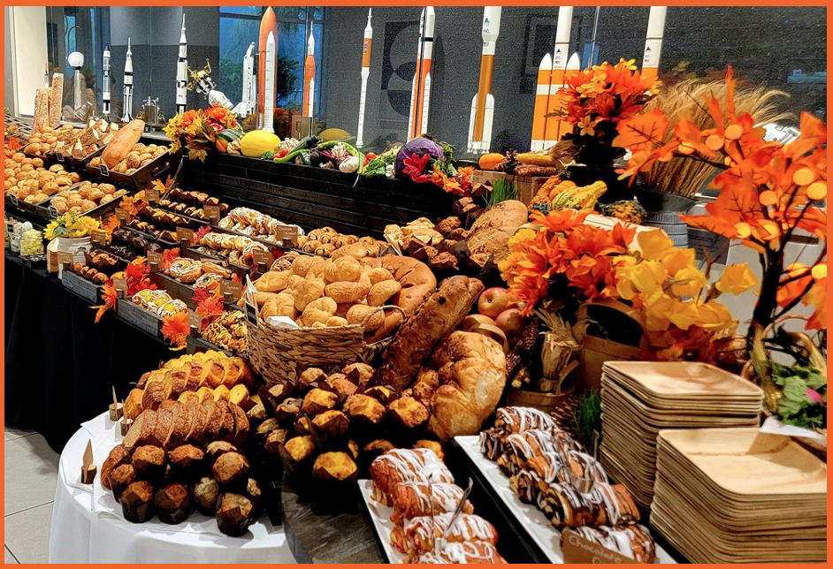 Thanks Giving Table Spread with pastries and muffins