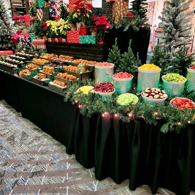 Christmas buffet with christmas decorations