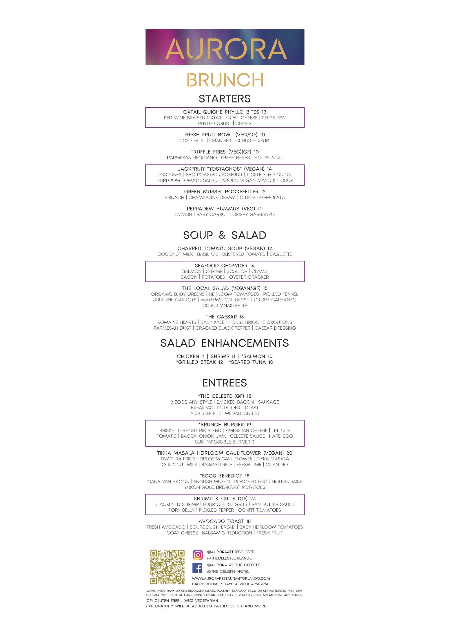 Aurora BRUNCH Menu 2025