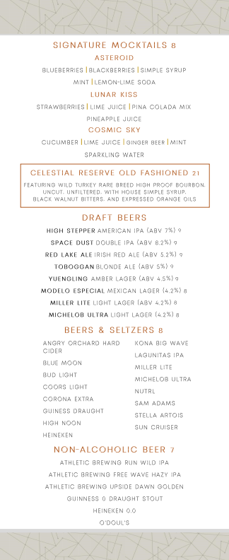 Aurora Mocktails & Beer Menu